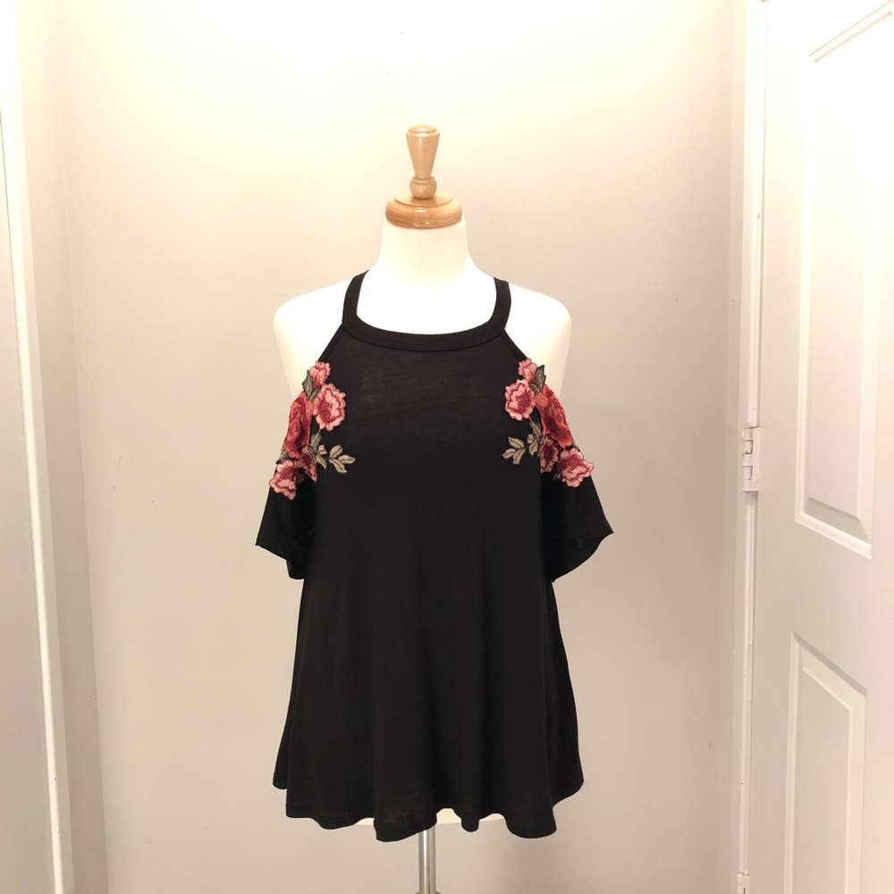 Flower Embroidery detail Cold Shoulder Top